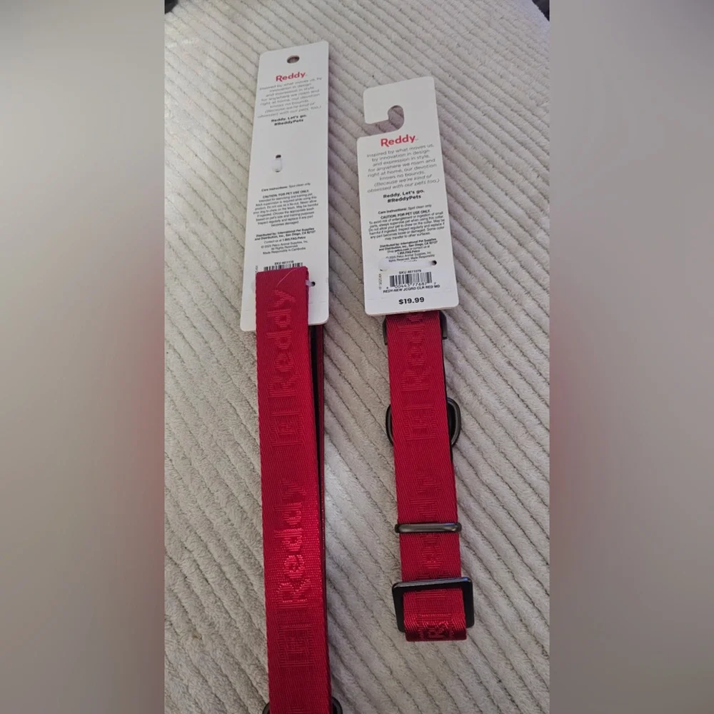 Reddy Jacquard Dog Collar & Matching Leash (M) Red